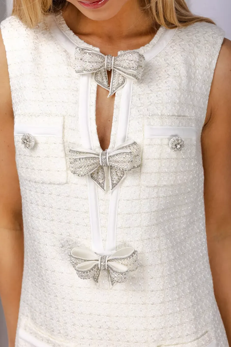 Boucle Bow Mini Dress Cream^SELF-PORTRAIT Hot