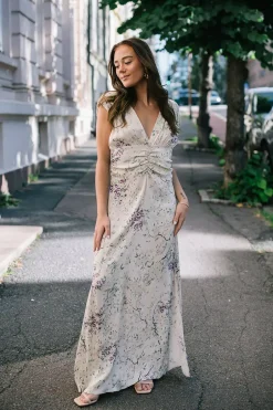 Crepe Satin V-Neck Gown Dreamy Lilac^BY TIMO New