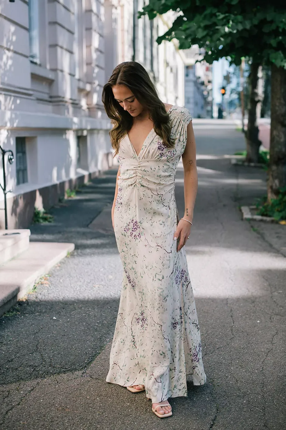 Crepe Satin V-Neck Gown Dreamy Lilac^BY TIMO New