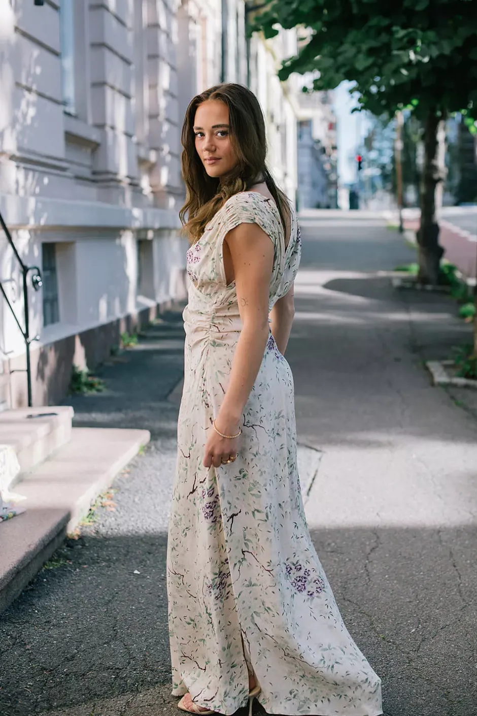 Crepe Satin V-Neck Gown Dreamy Lilac^BY TIMO New