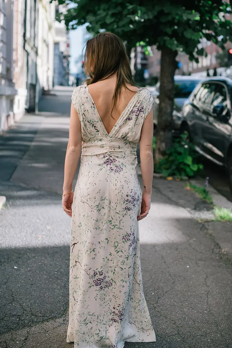 Crepe Satin V-Neck Gown Dreamy Lilac^BY TIMO New