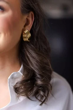 Crossover Ribbed Earrings Gold^ANINE BING Hot