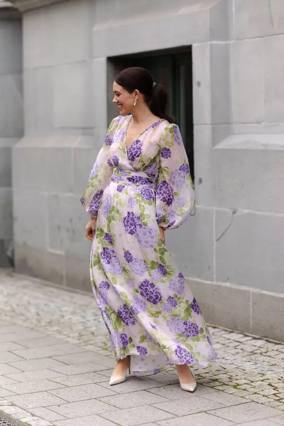 Cupro Tieband Gown Purple Flow^BY TIMO New