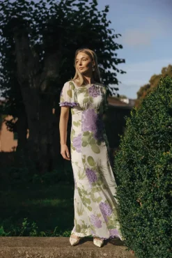 Dotted Georgette Maxi Dress Purple Flower^BY TIMO Discount