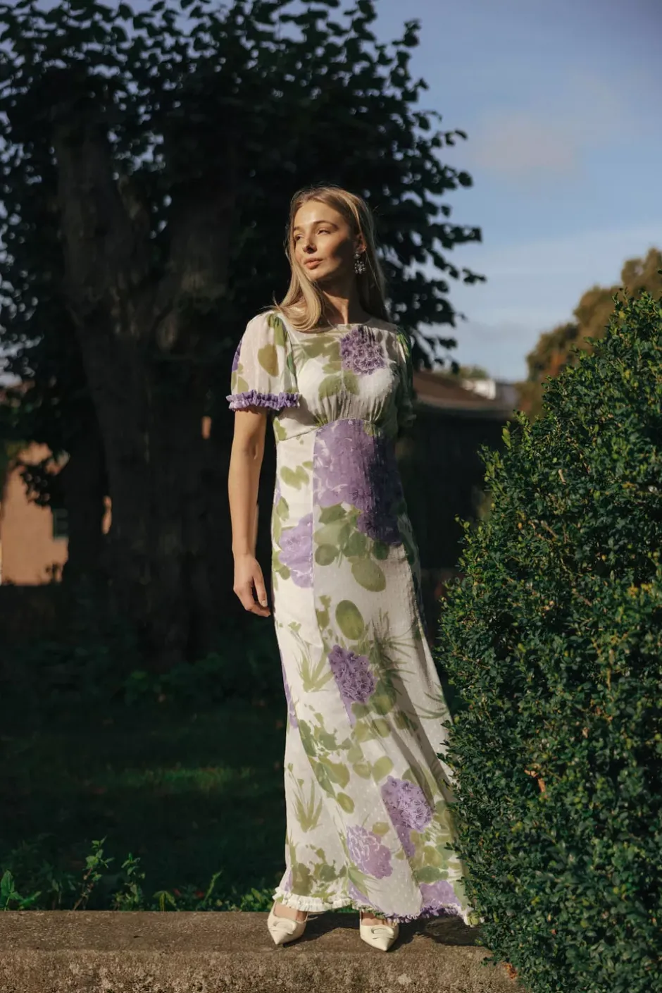 Dotted Georgette Maxi Dress Purple Flower^BY TIMO Discount