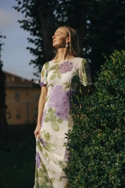 Dotted Georgette Maxi Dress Purple Flower^BY TIMO Discount