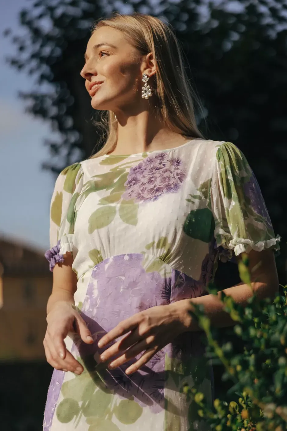Dotted Georgette Maxi Dress Purple Flower^BY TIMO Discount