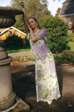 Dotted Georgette Maxi Dress Purple Flower^BY TIMO Discount