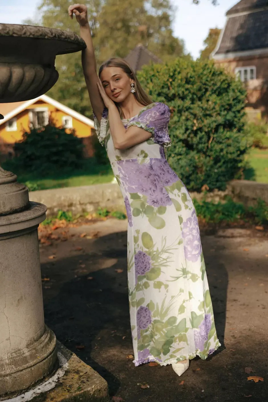 Dotted Georgette Maxi Dress Purple Flower^BY TIMO Discount