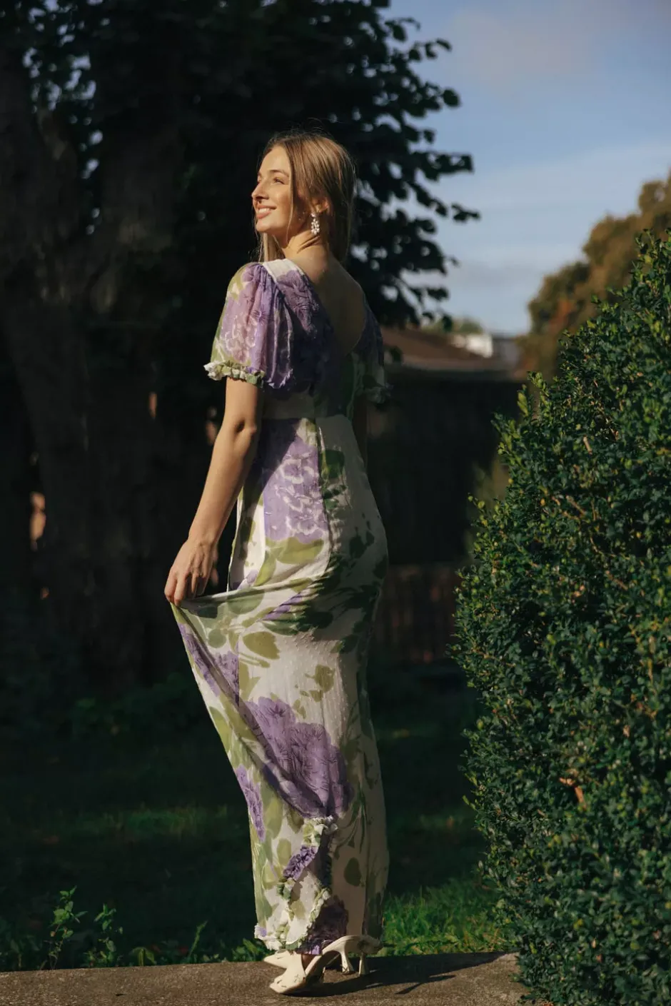 Dotted Georgette Maxi Dress Purple Flower^BY TIMO Discount