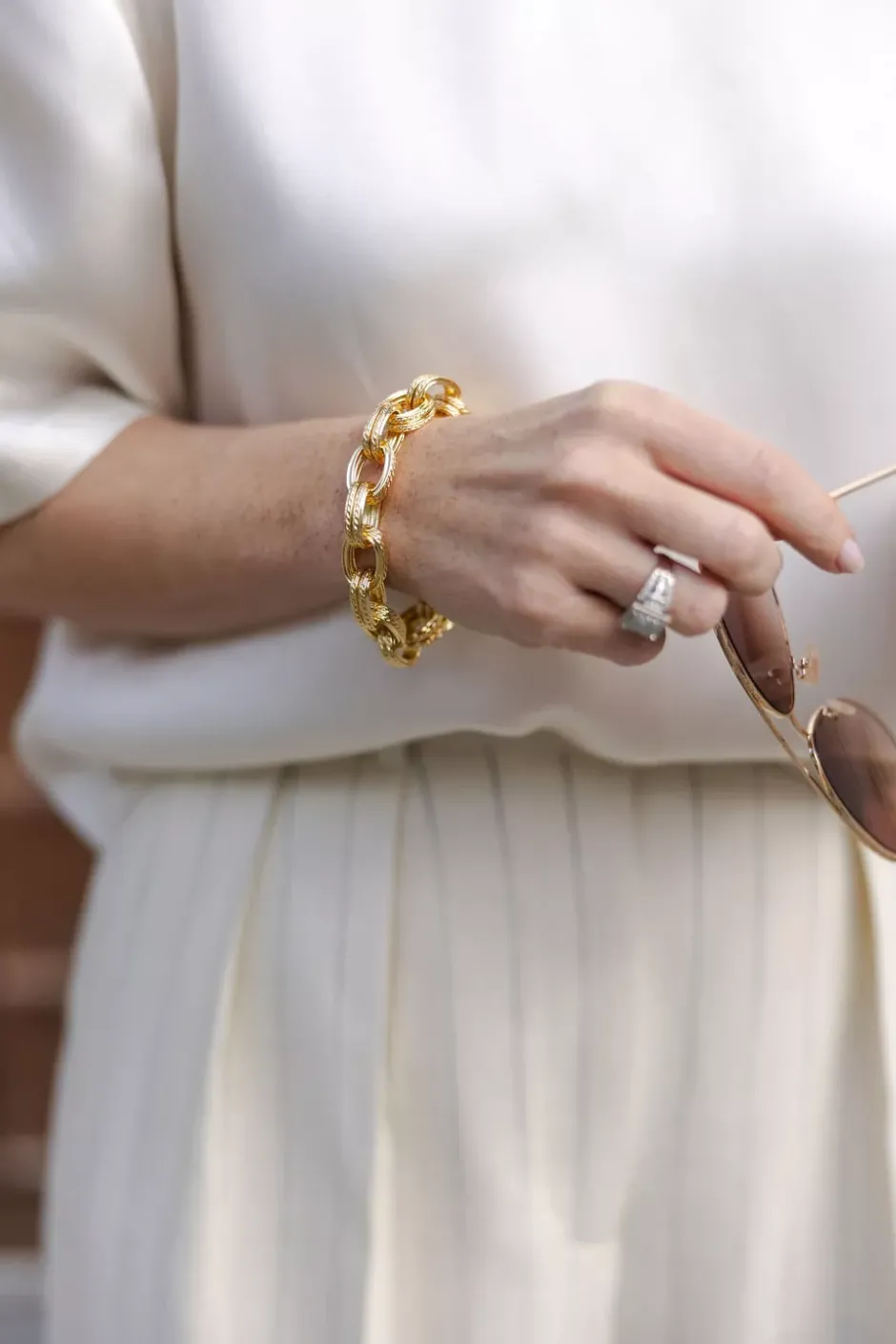 Double Link Chain Bracelet Gold^ANINE BING Fashion