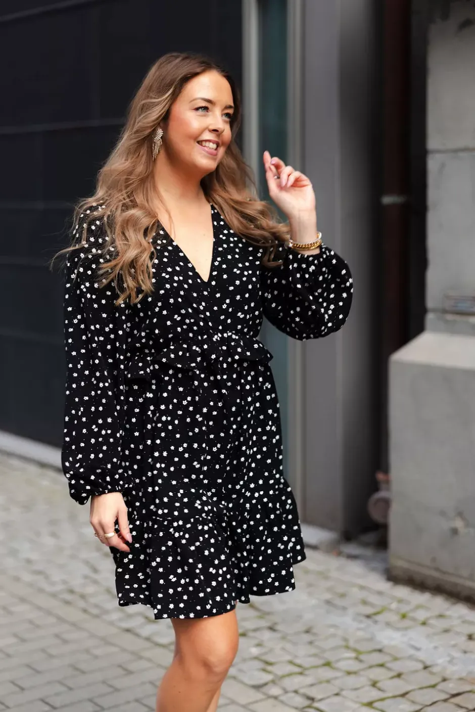 Elisabeth Dress Black White Flowers^CARMA COLLECTION Best