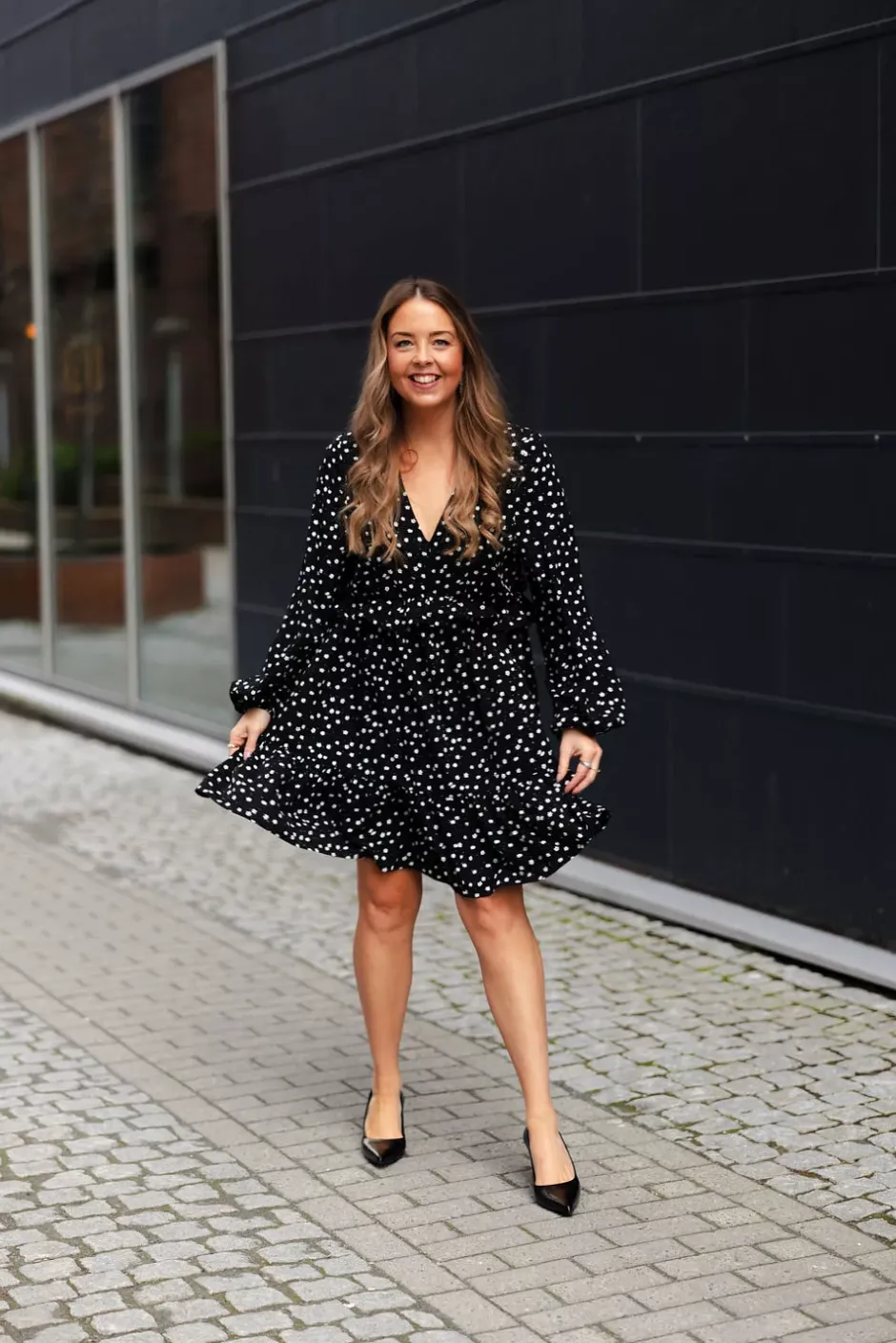Elisabeth Dress Black White Flowers^CARMA COLLECTION Best