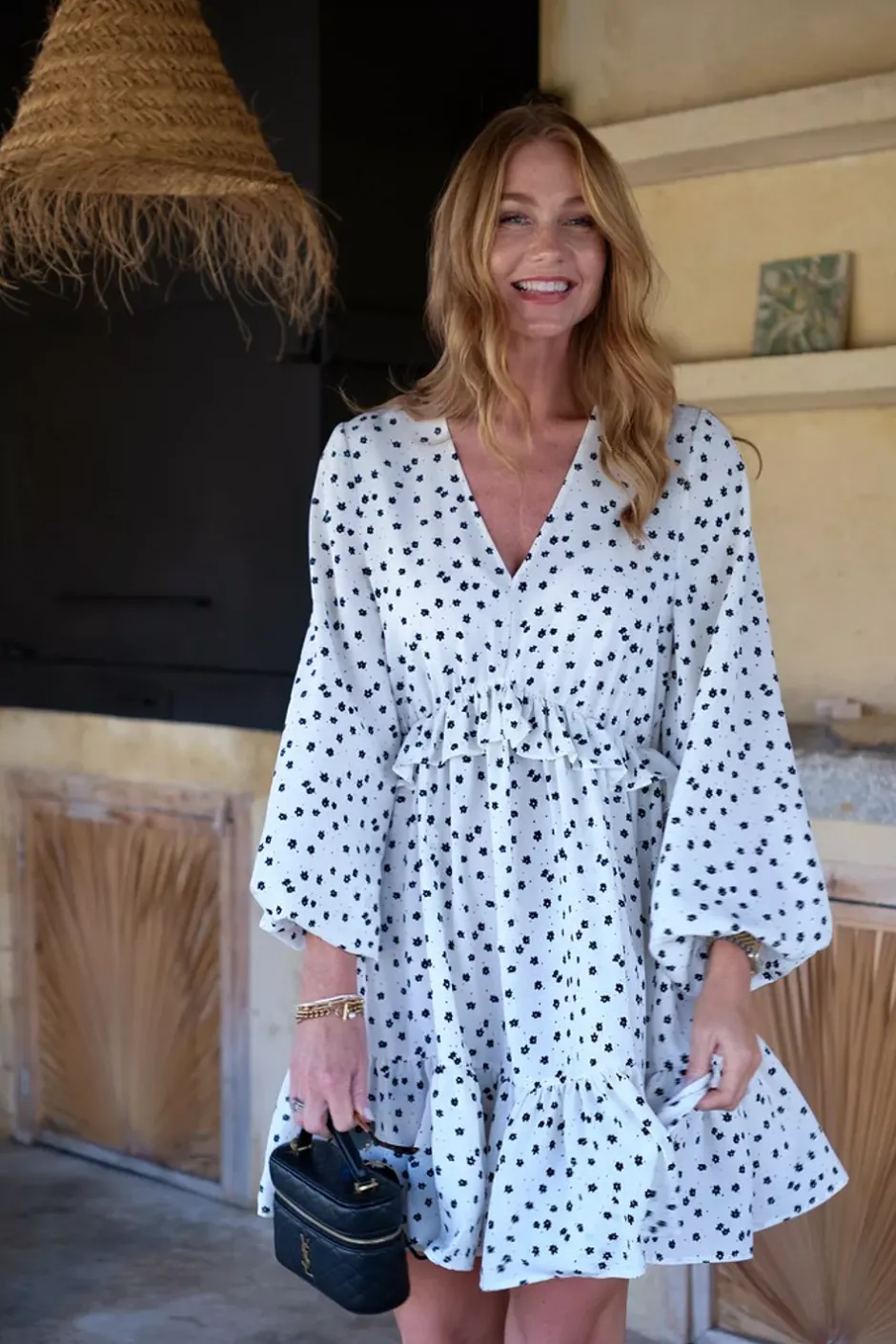 Elisabeth Dress White Black Flowers^CARMA COLLECTION Online
