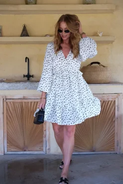 Elisabeth Dress White Black Flowers^CARMA COLLECTION Online