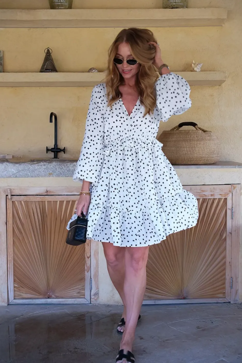 Elisabeth Dress White Black Flowers^CARMA COLLECTION Online