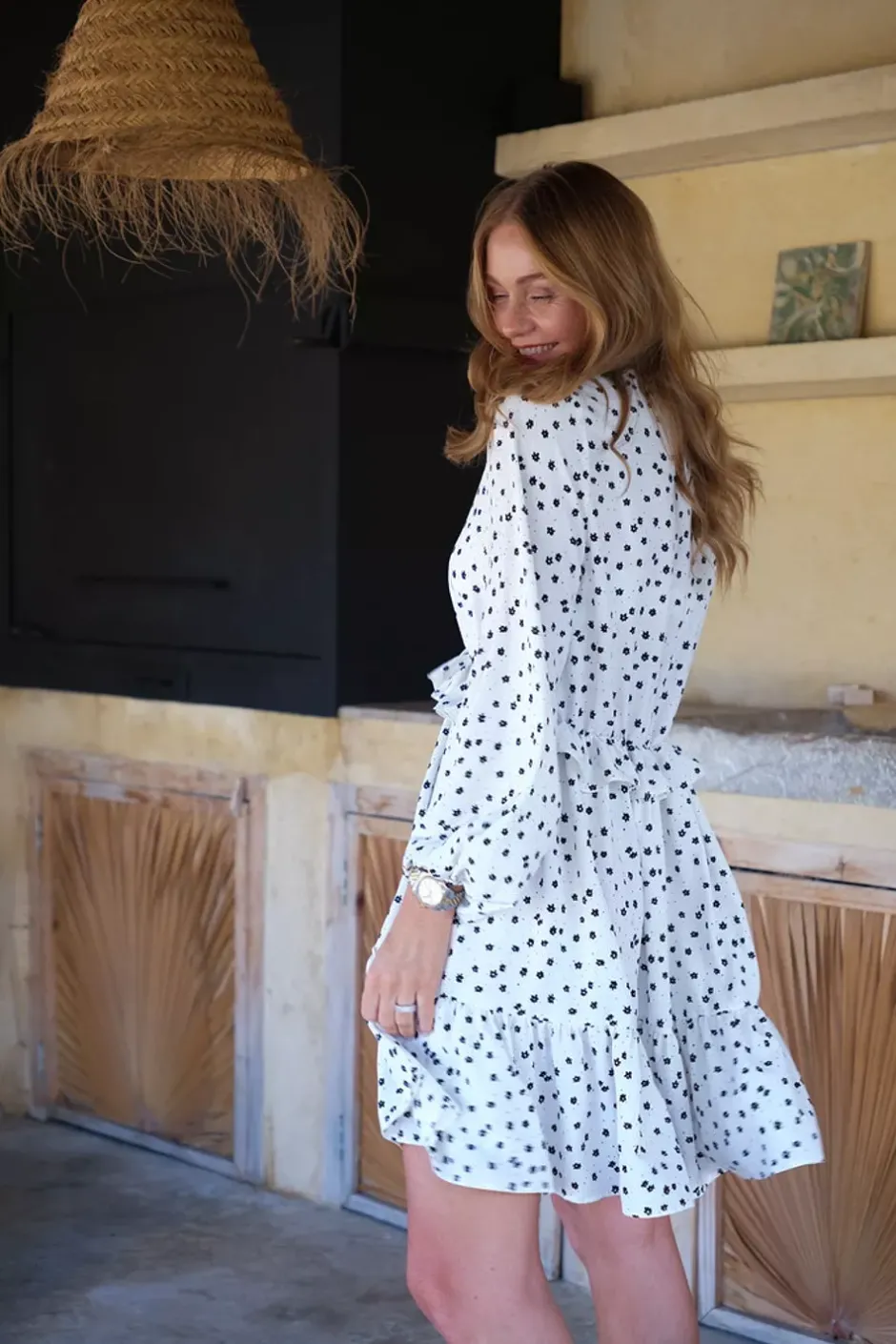 Elisabeth Dress White Black Flowers^CARMA COLLECTION Online