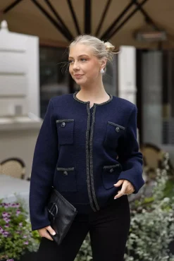 Embellished Knit Cardigan Navy^CARMA Sale