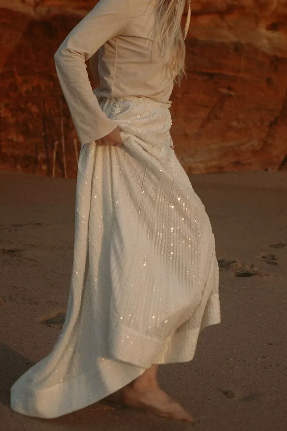 Extraordinary Long Sequin Skirt Offwhite^CONFETTIBIRD Discount
