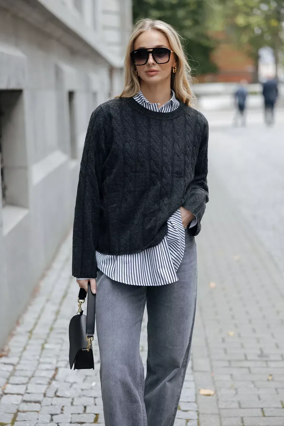 Faded Cable Knit Graphite Grey^CARMA Fashion