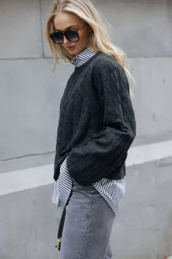 Faded Cable Knit Graphite Grey^CARMA Fashion