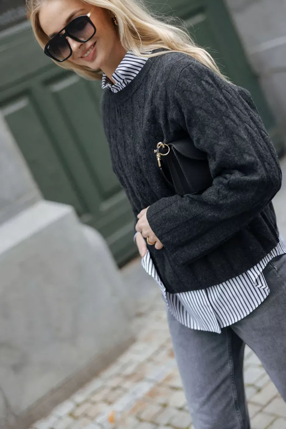 Faded Cable Knit Graphite Grey^CARMA Fashion
