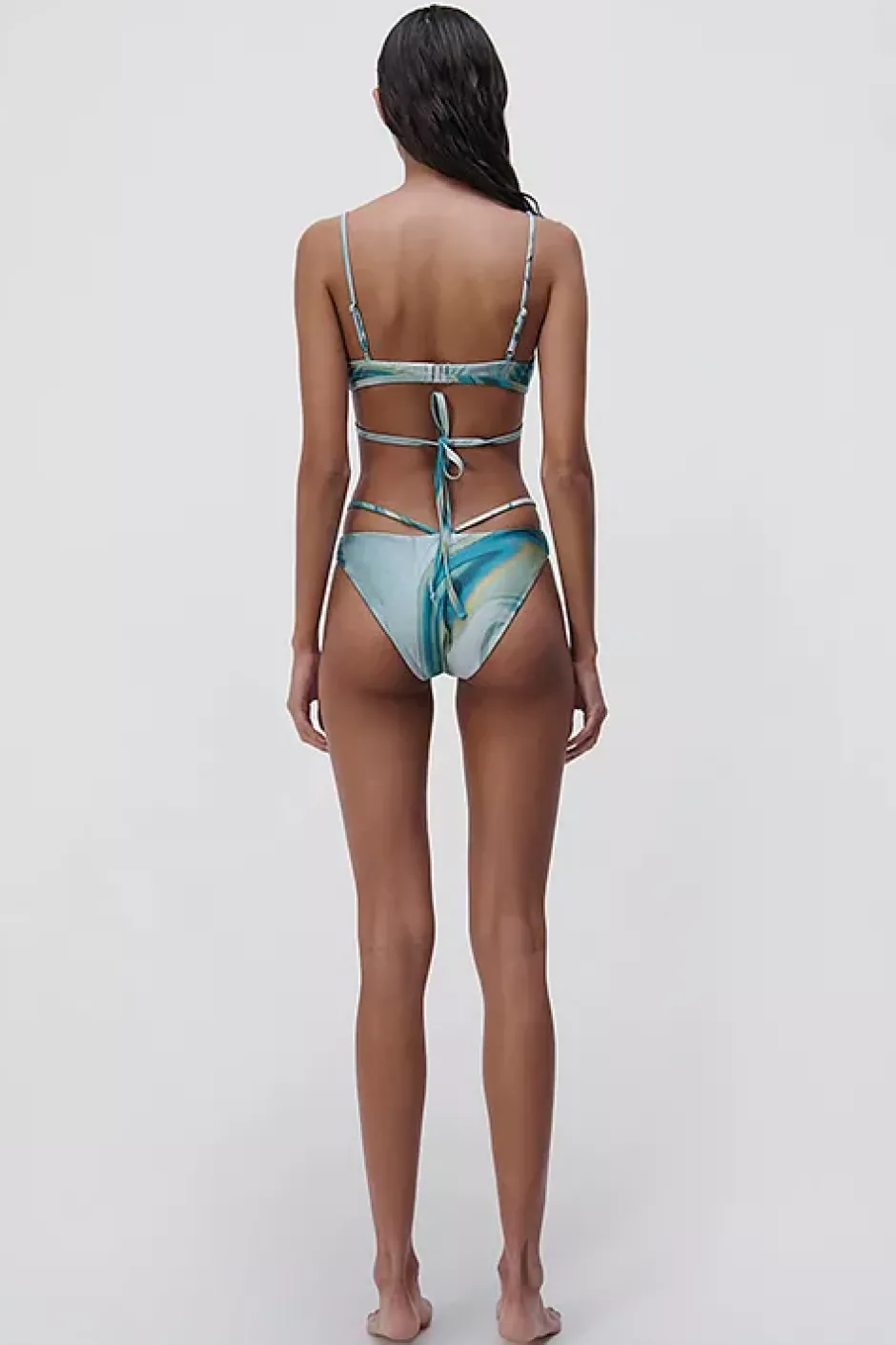 Harlen Marble Printed Swimwear Tie Front Bikini Top Laguna Marble^SIMKHAI Clearance