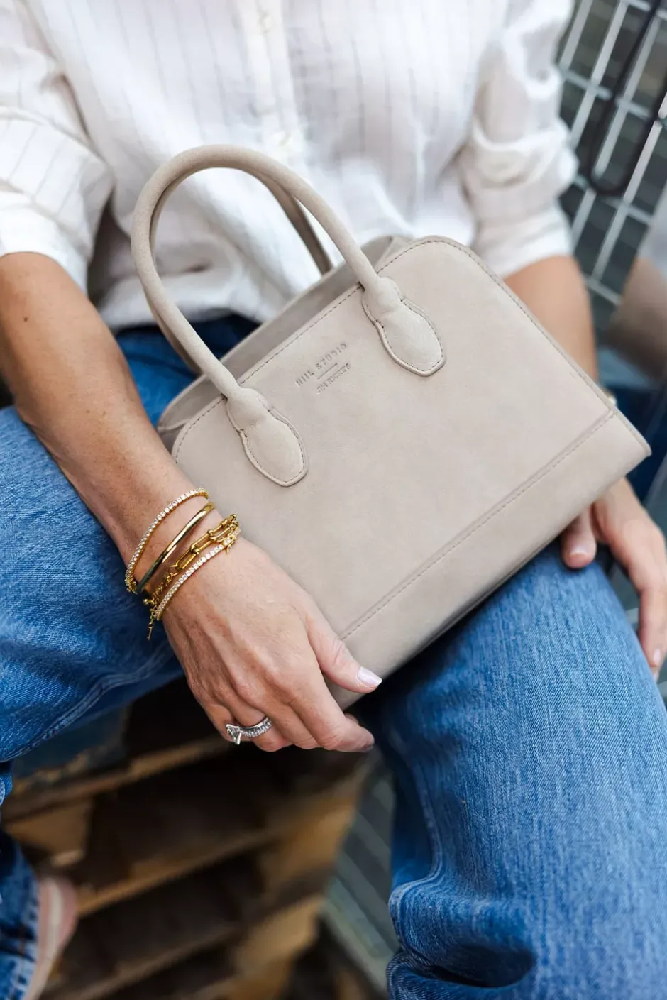 x Jim Rickey HiiL Tote Small Suede Dk Sand^HIIL STUDIO Sale