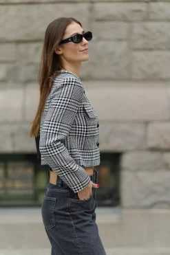 Houndstooth Crystal Trim Jacket Black And White^SELF-PORTRAIT Fashion