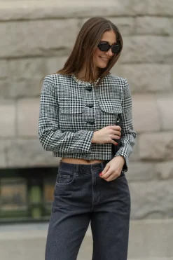 Houndstooth Crystal Trim Jacket Black And White^SELF-PORTRAIT Fashion