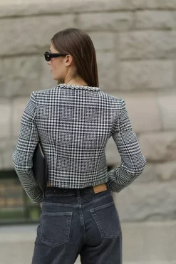 Houndstooth Crystal Trim Jacket Black And White^SELF-PORTRAIT Fashion
