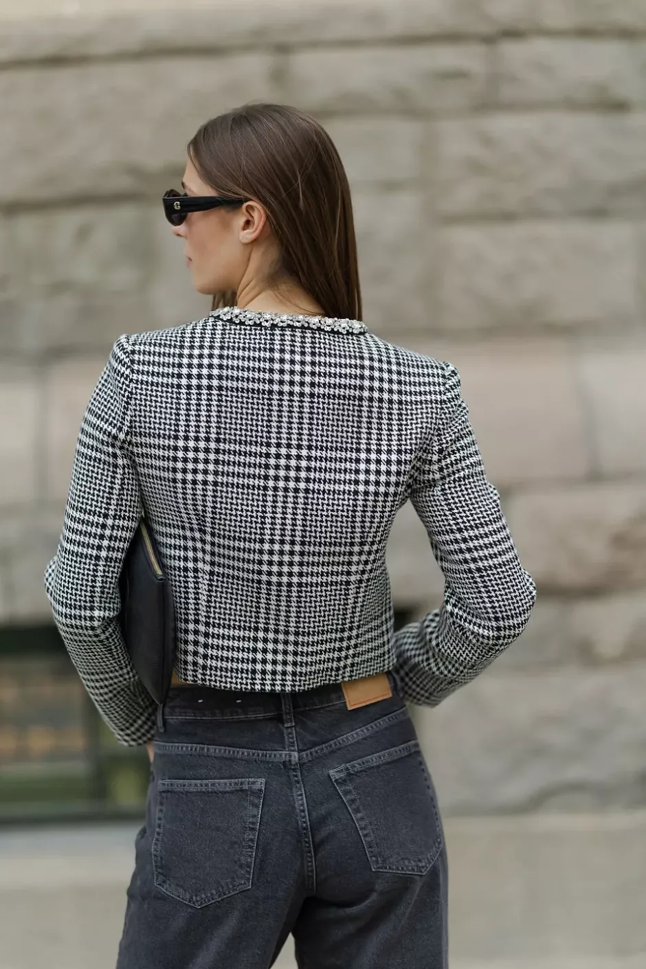 Houndstooth Crystal Trim Jacket Black And White^SELF-PORTRAIT Fashion