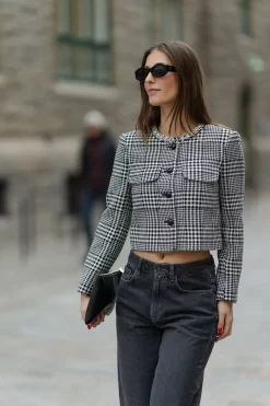 Houndstooth Crystal Trim Jacket Black And White^SELF-PORTRAIT Fashion