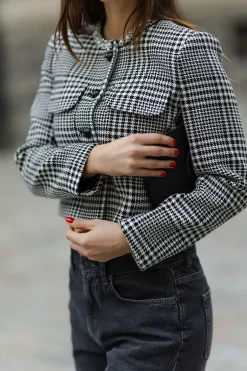 Houndstooth Crystal Trim Jacket Black And White^SELF-PORTRAIT Fashion