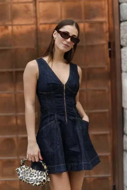 Indigo Denim Mini Dress Blue^SELF-PORTRAIT Best