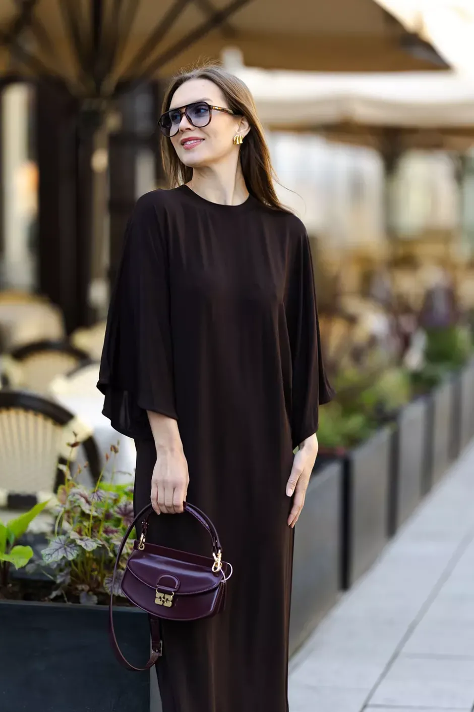 Jersey Kimono Dress Chocolate Brown^DAGMAR Fashion