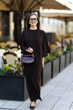 Jersey Kimono Dress Chocolate Brown^DAGMAR Fashion