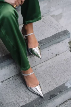 Kaian Metallic Leather Wrap Around Crystal Strap Pump Silver^SIMKHAI Online