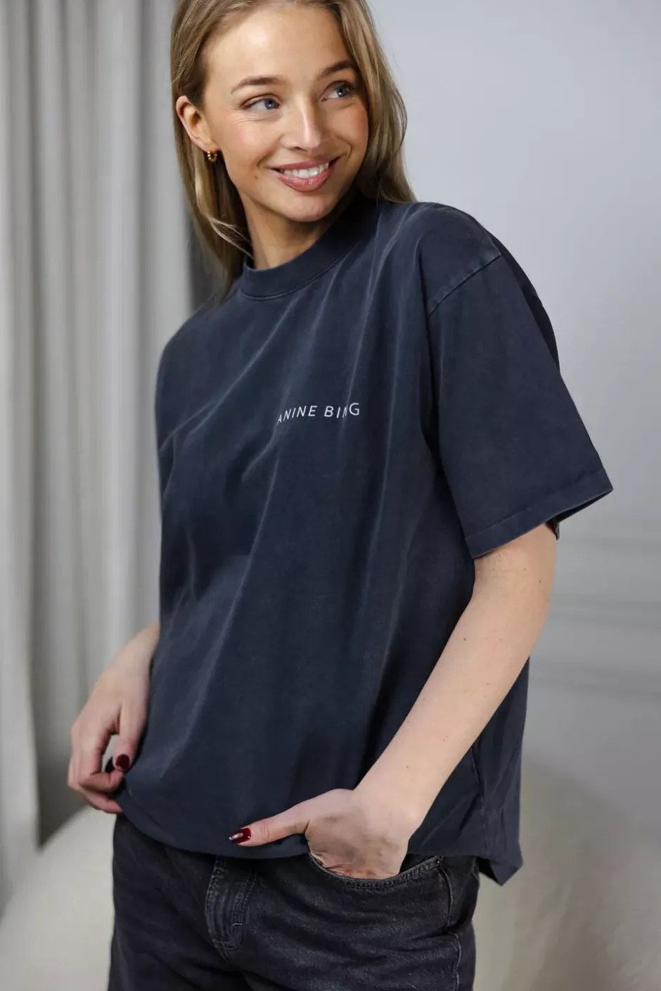 Kent Tee Twisted Snake Washed Charcoal^ANINE BING Fashion