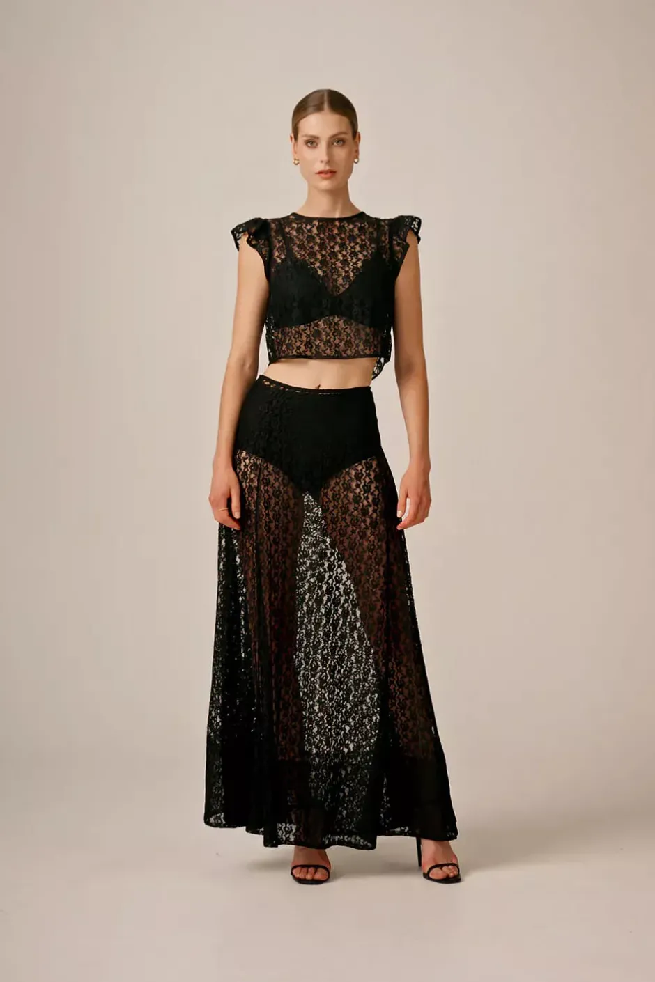Lace Midi Skirt Black^BY TIMO Discount