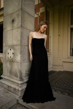 Lace Rouching Gown Black^CARMA Best