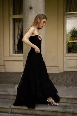 Lace Rouching Gown Black^CARMA Best