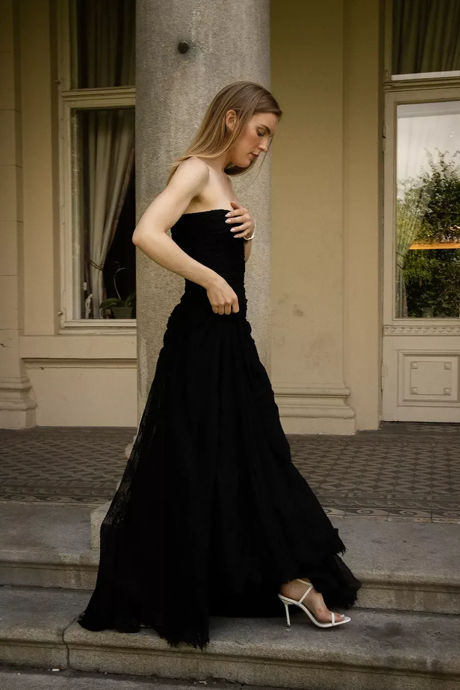 Lace Rouching Gown Black^CARMA Best