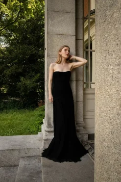 Lace Rouching Gown Black^CARMA Best