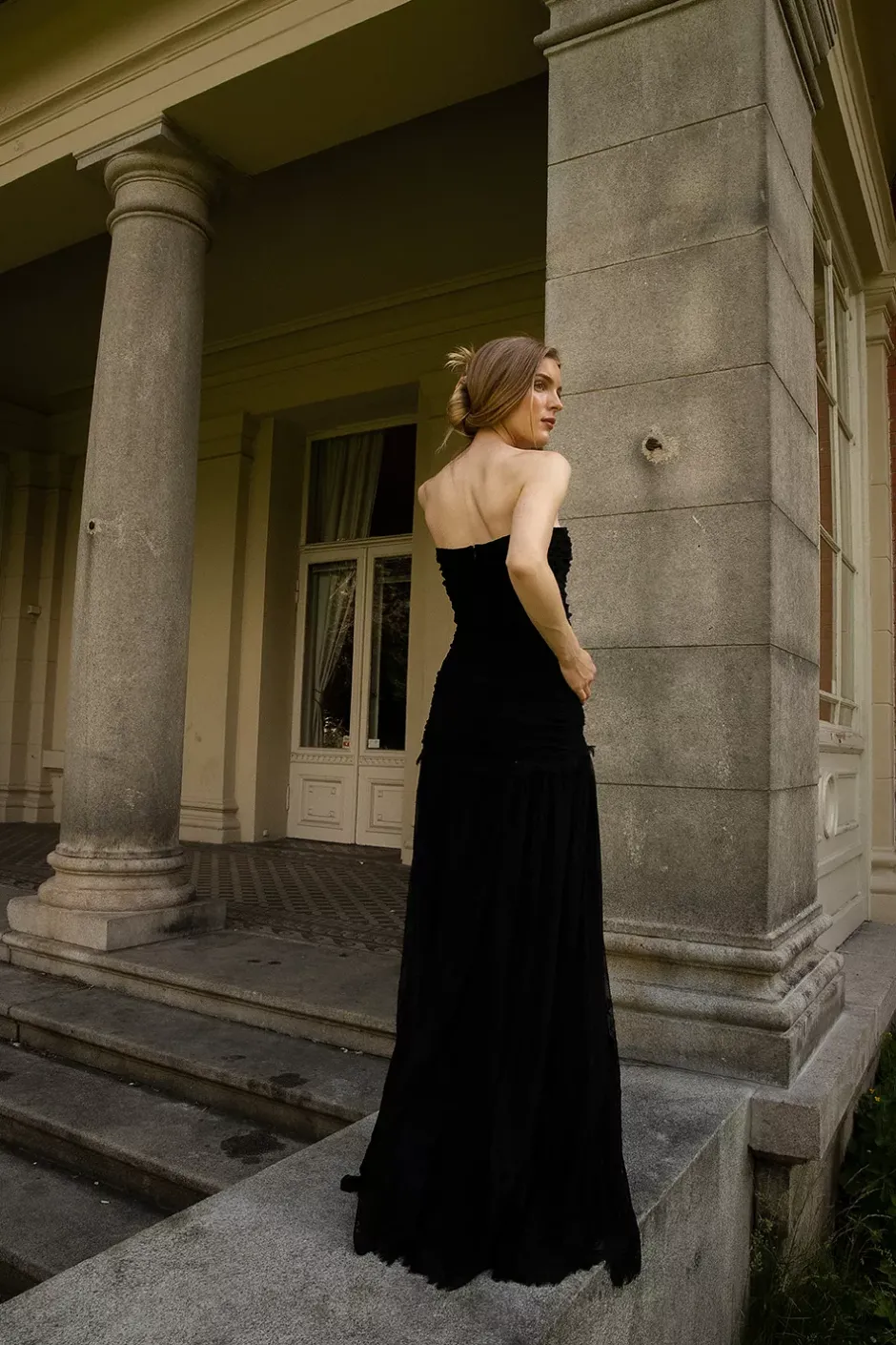 Lace Rouching Gown Black^CARMA Best