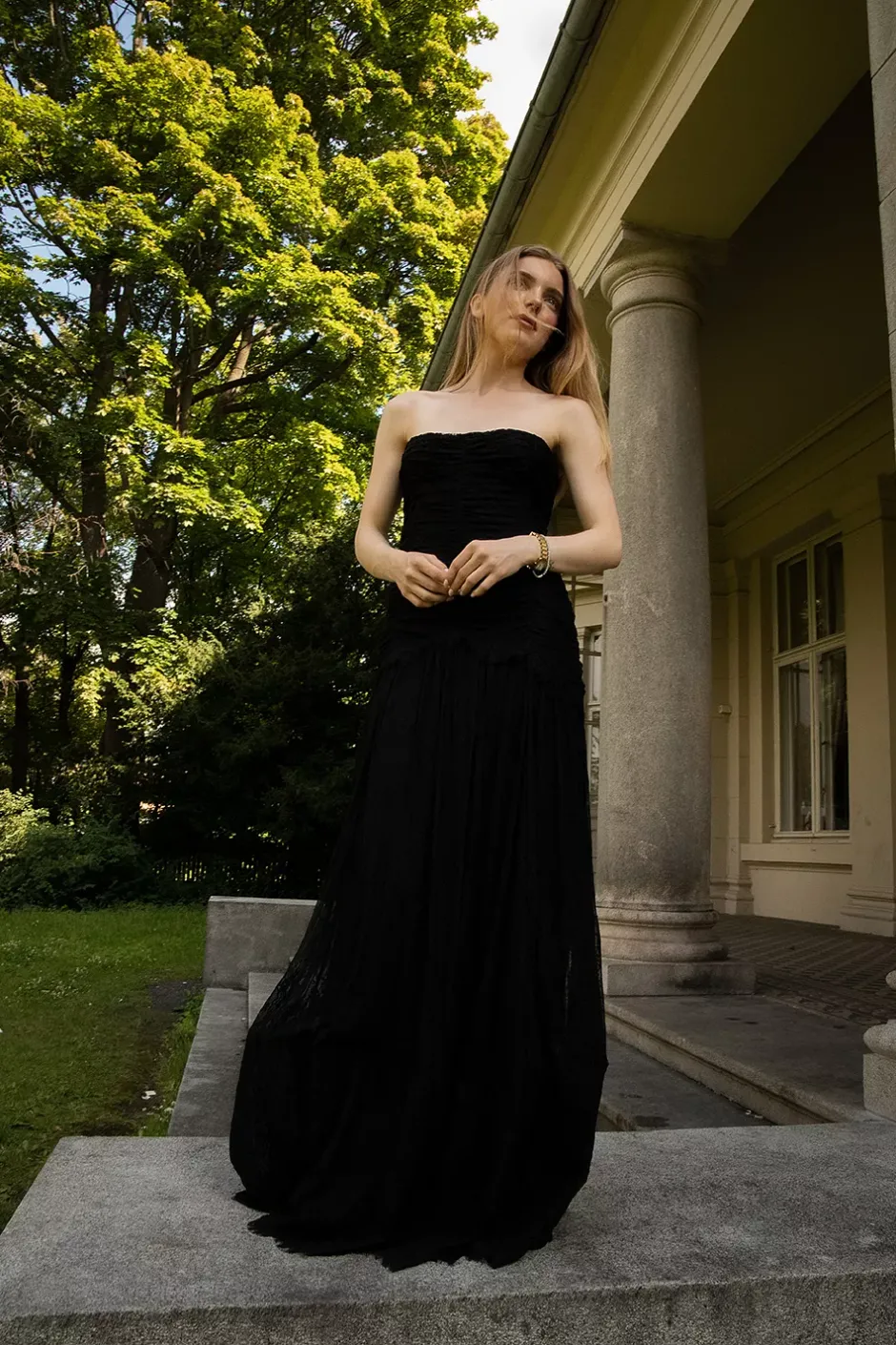 Lace Rouching Gown Black^CARMA Best