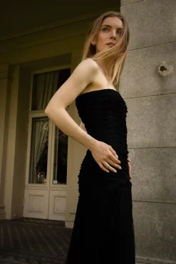 Lace Rouching Gown Black^CARMA Best