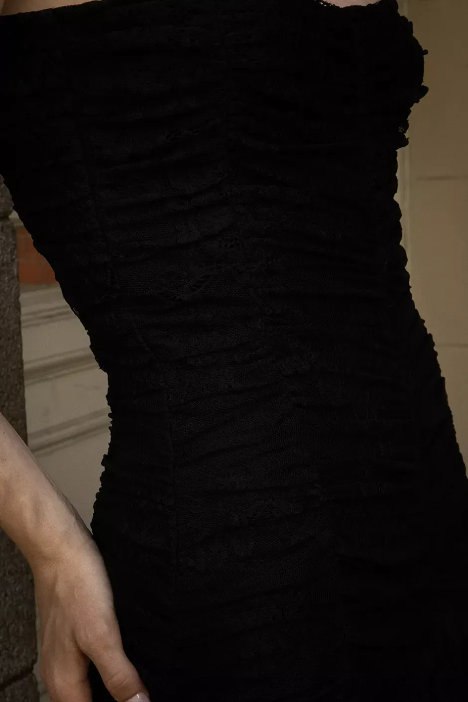 Lace Rouching Gown Black^CARMA Best