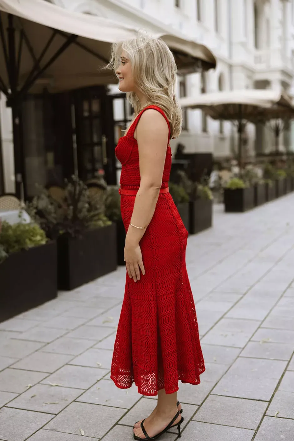 Lattice Lace Midi Dress Red^SELF-PORTRAIT Clearance