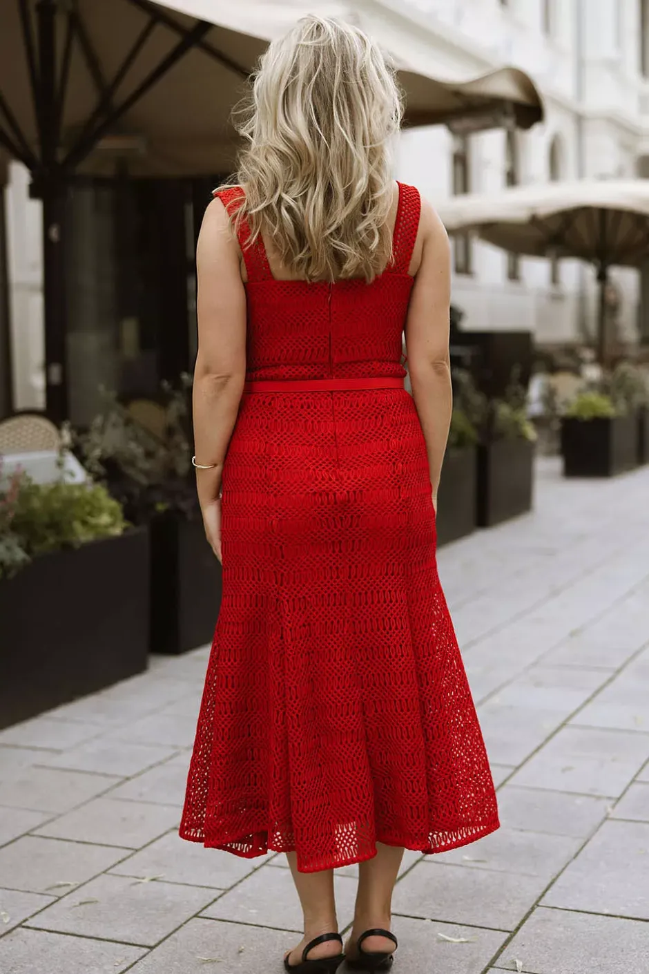Lattice Lace Midi Dress Red^SELF-PORTRAIT Clearance